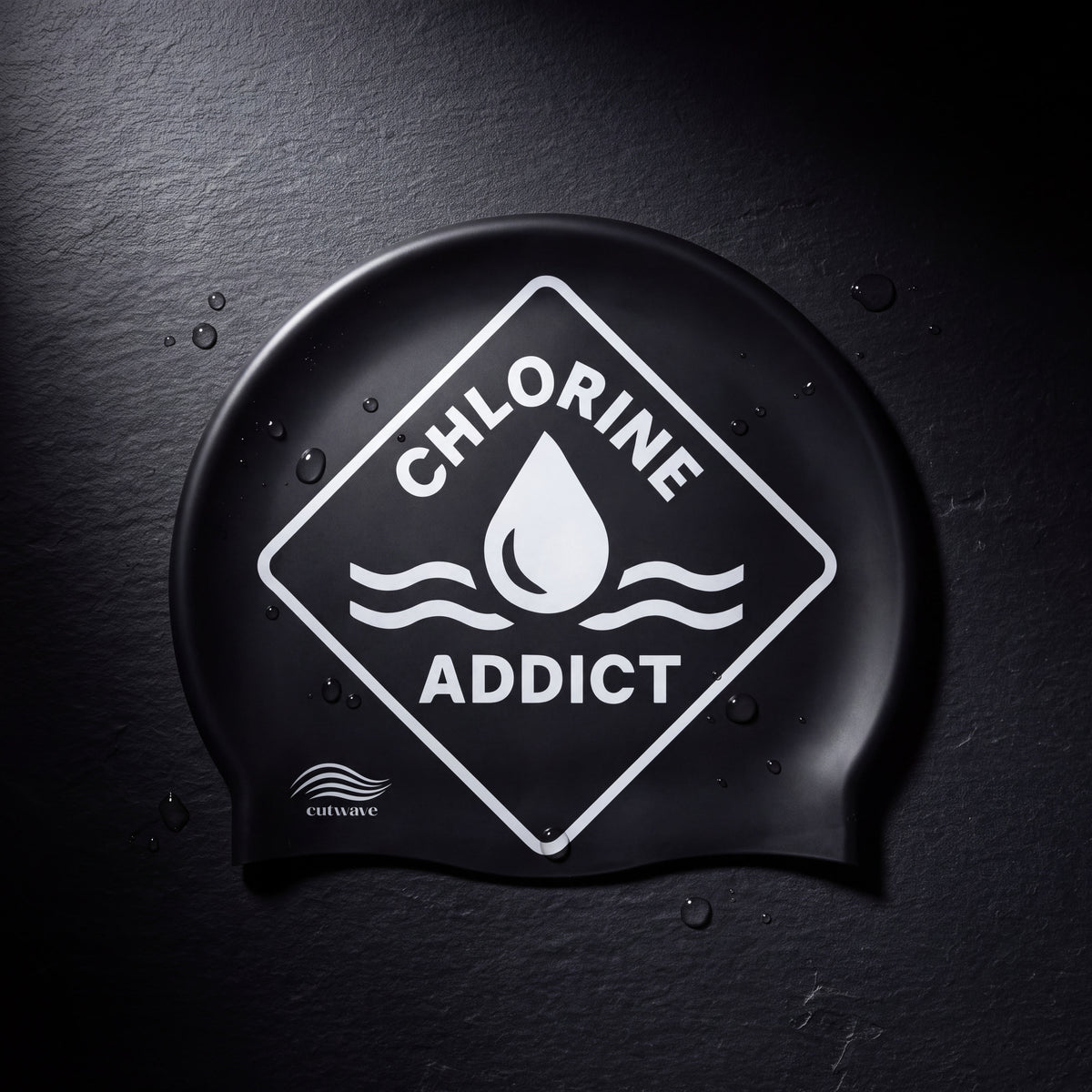Chlorine Addict Swim Cap — Water Drop