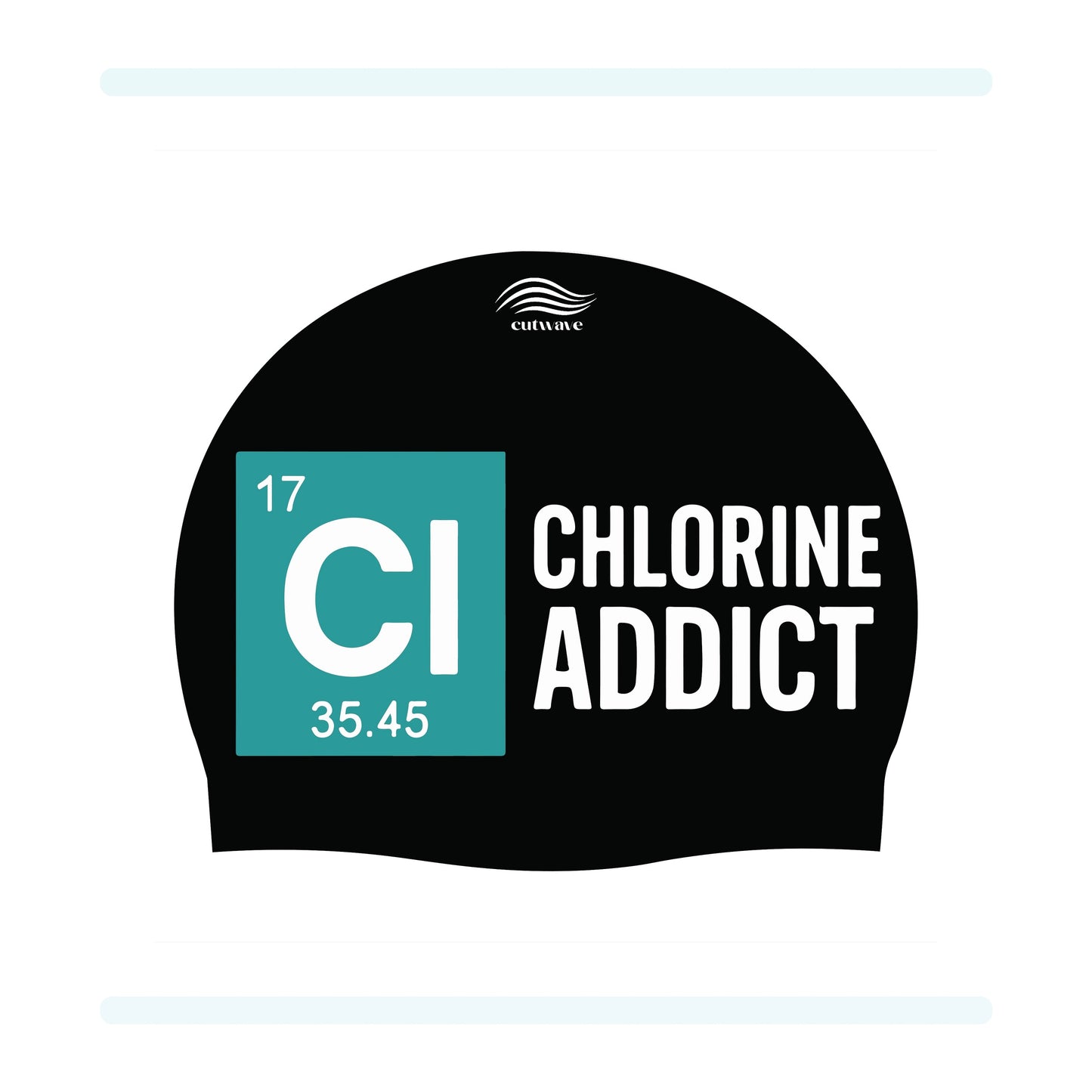 Chlorine Addict Periodic Table CutWave silicone swim cap product image
